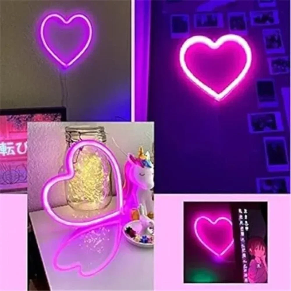 Pink Heart Neon Sign, LED Light Battery Operated or USB Powered Decorations Lamp